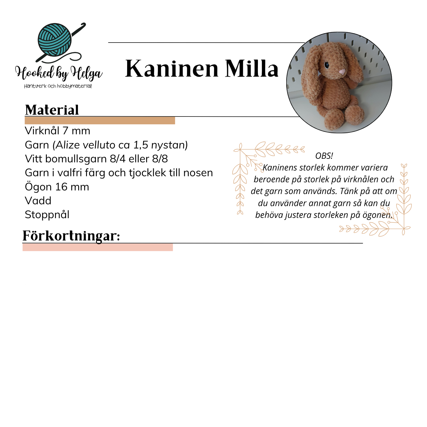 Virka kaninen Milla (mönster)