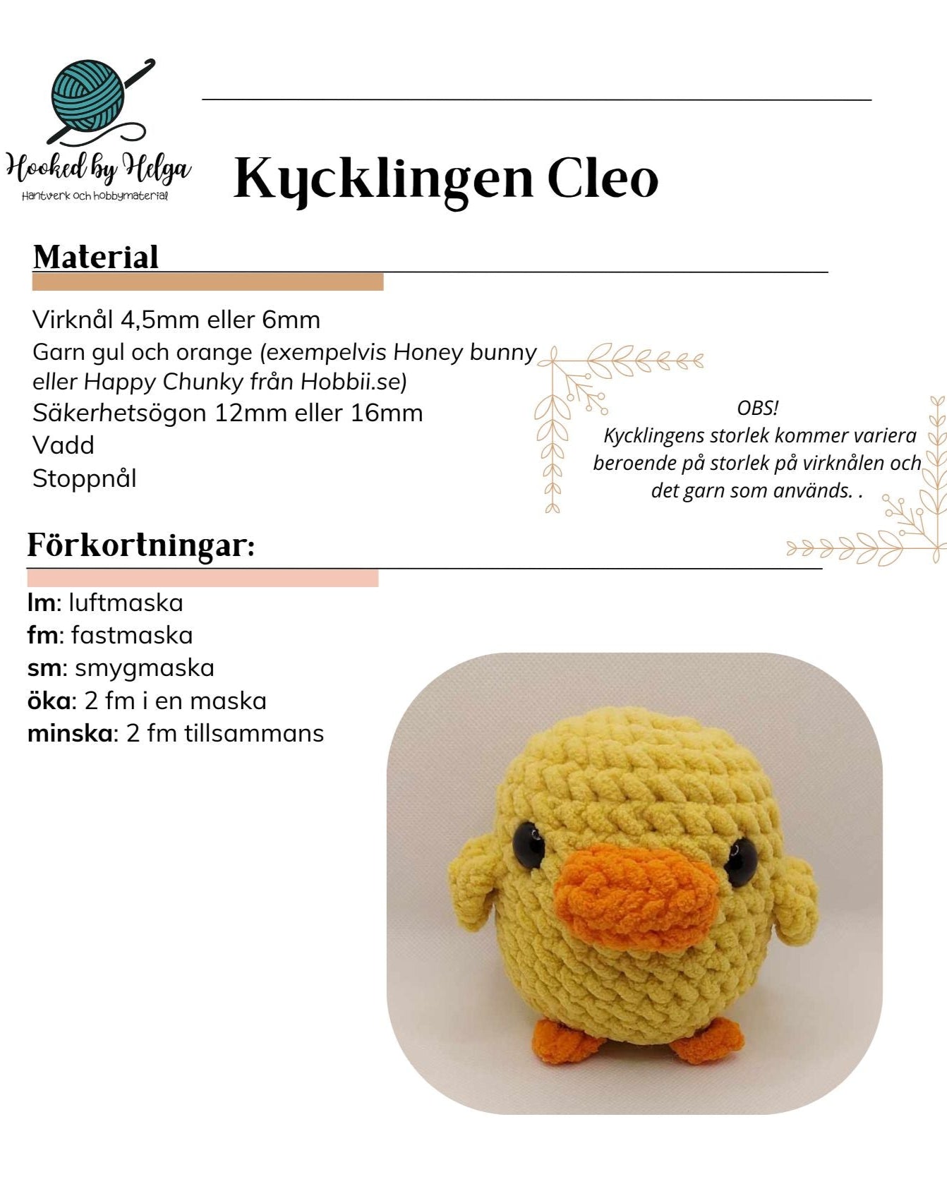 Kycklingen Cleo (mönster)