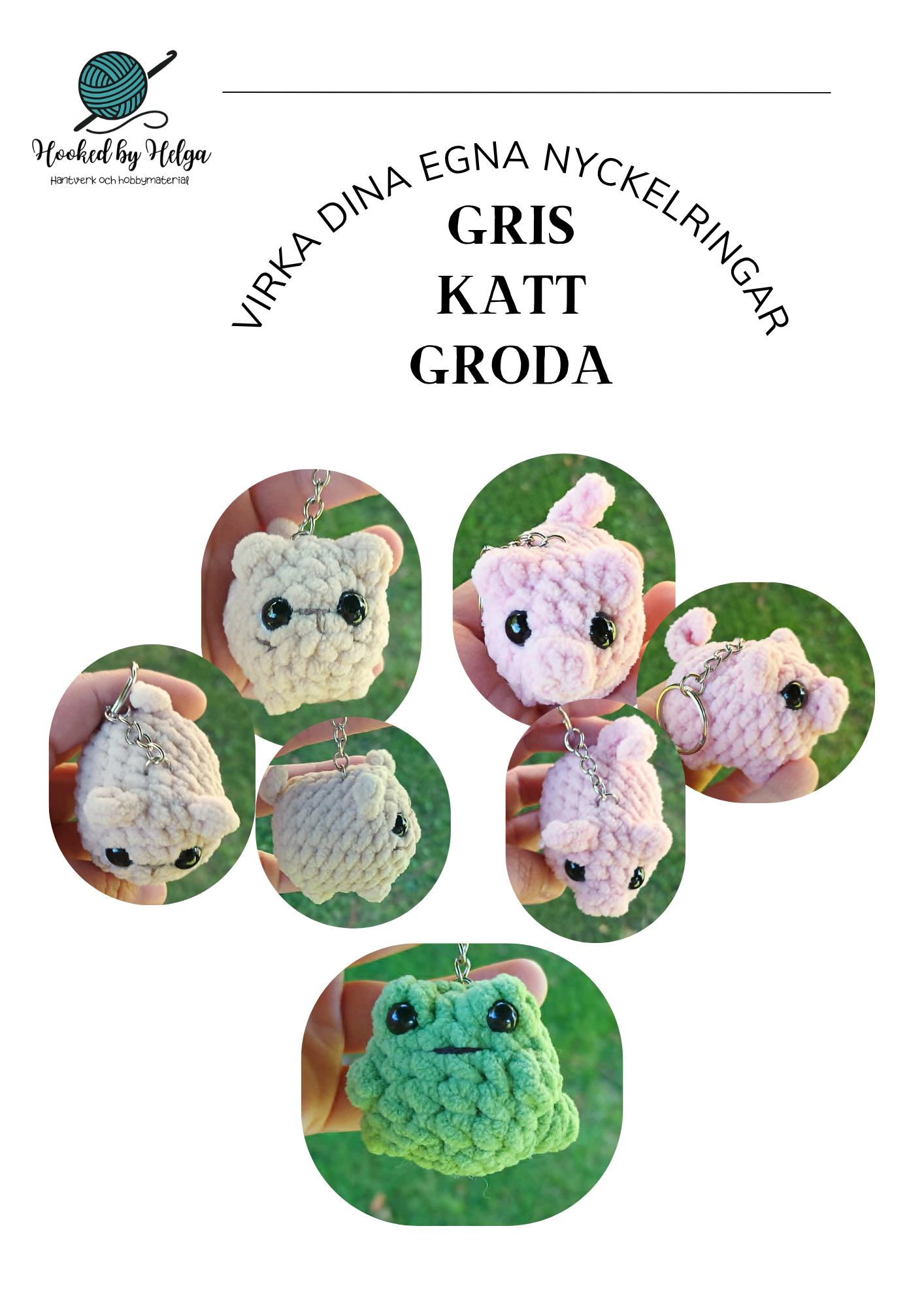 Virka dina egna nyckelringar - Gris, katt, groda (mönster)